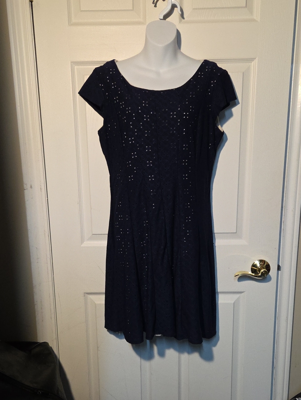 Ronni Nicole Navy Eyelet Short Sleeve Fit-and-Flare Dress Sz 12